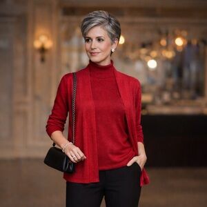 Nygard Twin Sweater w/ Highlight Threads Sleeveless Base & Ruched Sleeves